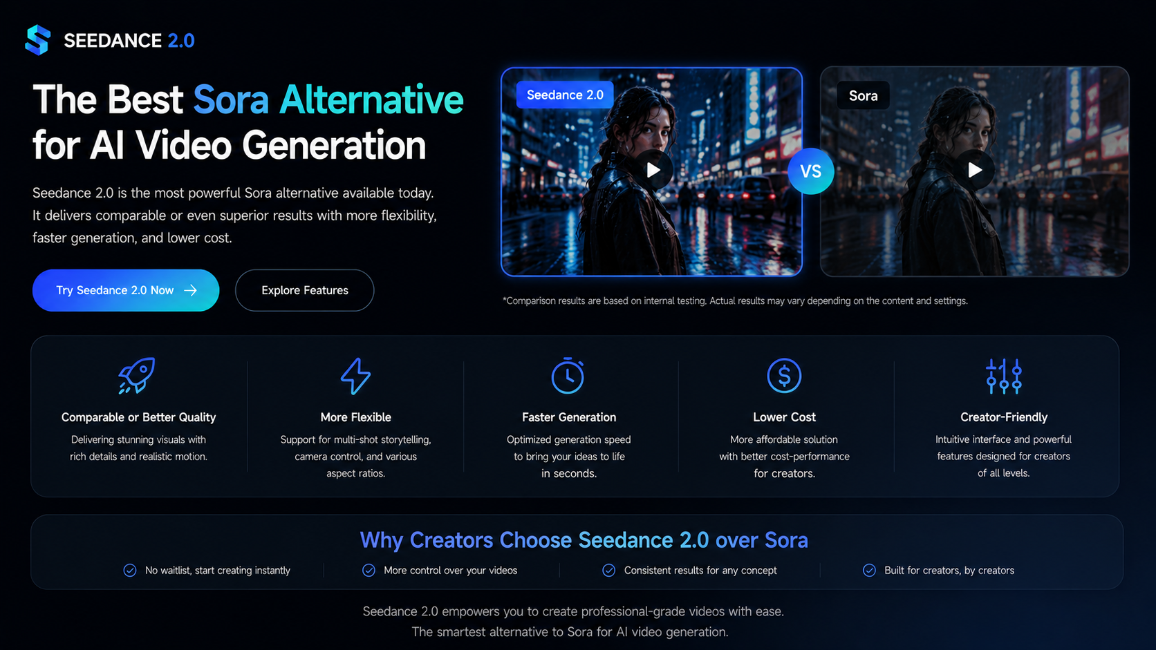 Sora alternative — Seedance 2.0 vs Sora migration page screenshot